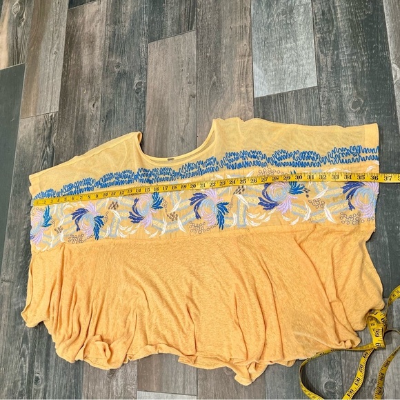Free People Love Letter Embroidered Linen Blend Poncho Top Tangerine Sz L $128 - Picture 9 of 12